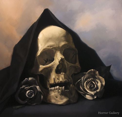 Человеческий череп с розами